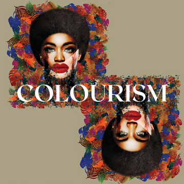 Colourism text on Natural mixed media art collage from Colourism Collection created by artist Caroline Chinakwe