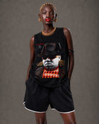 Female model wearing CHINAKWE BIG black tank top