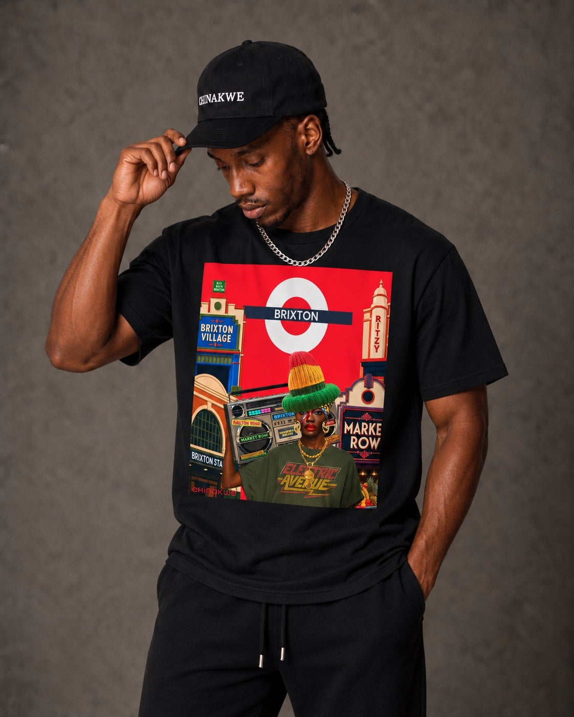 Chinakwe X Brixton black T-shirt model image