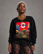 Woman wearing Chinakwe X Brixton black sweatshirt