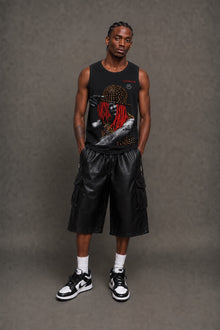 Male model wearing CHINAKWE BUSTA black tank top