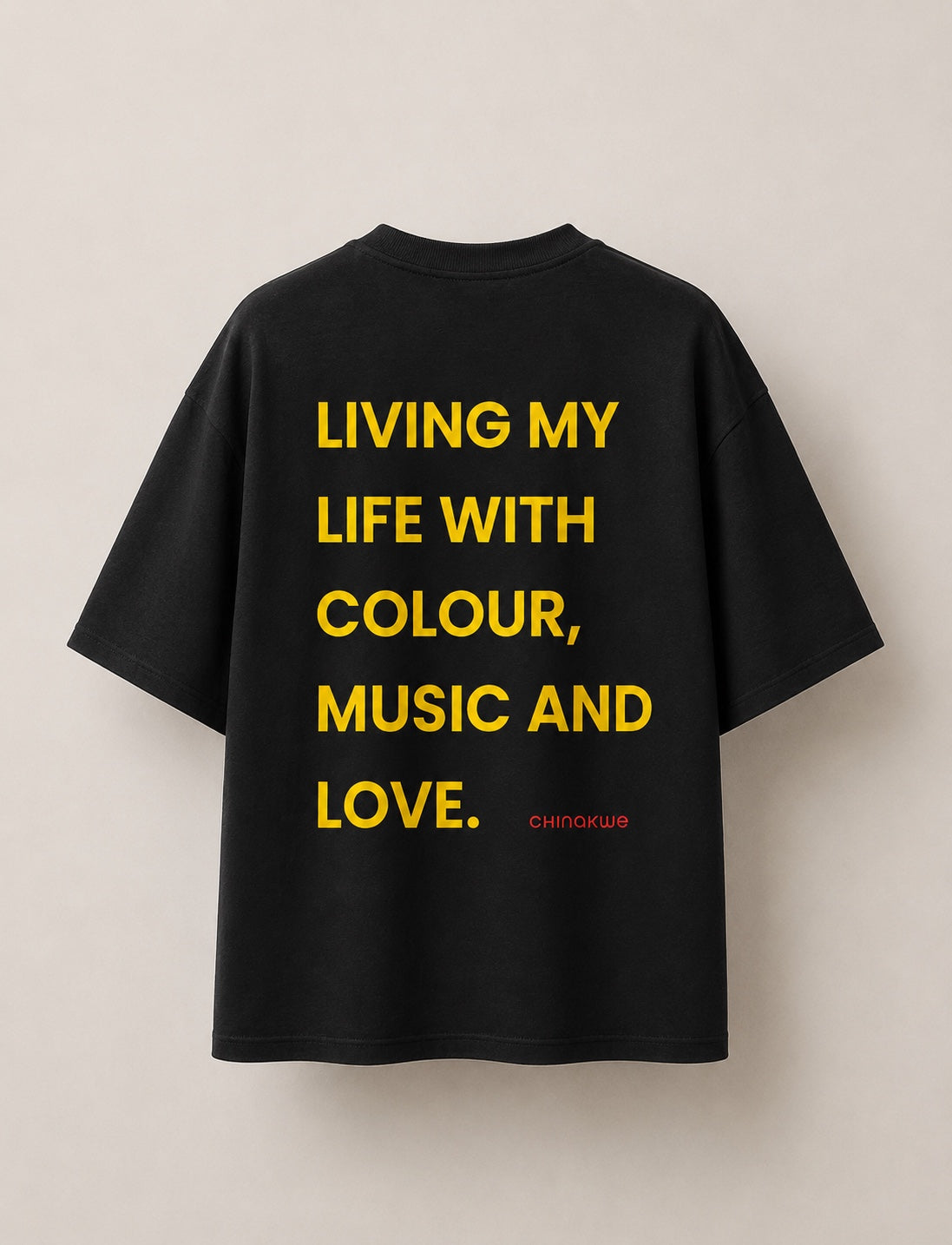 CHINAKWE Live Life Green black T-shirt back with red text