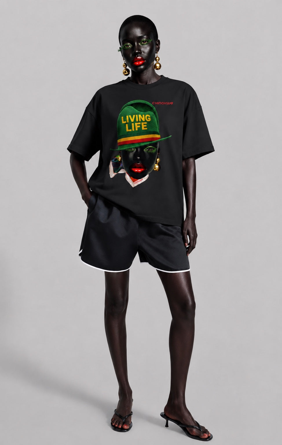 Female model wearing CHINAKWE Live Life Green T-shirt
