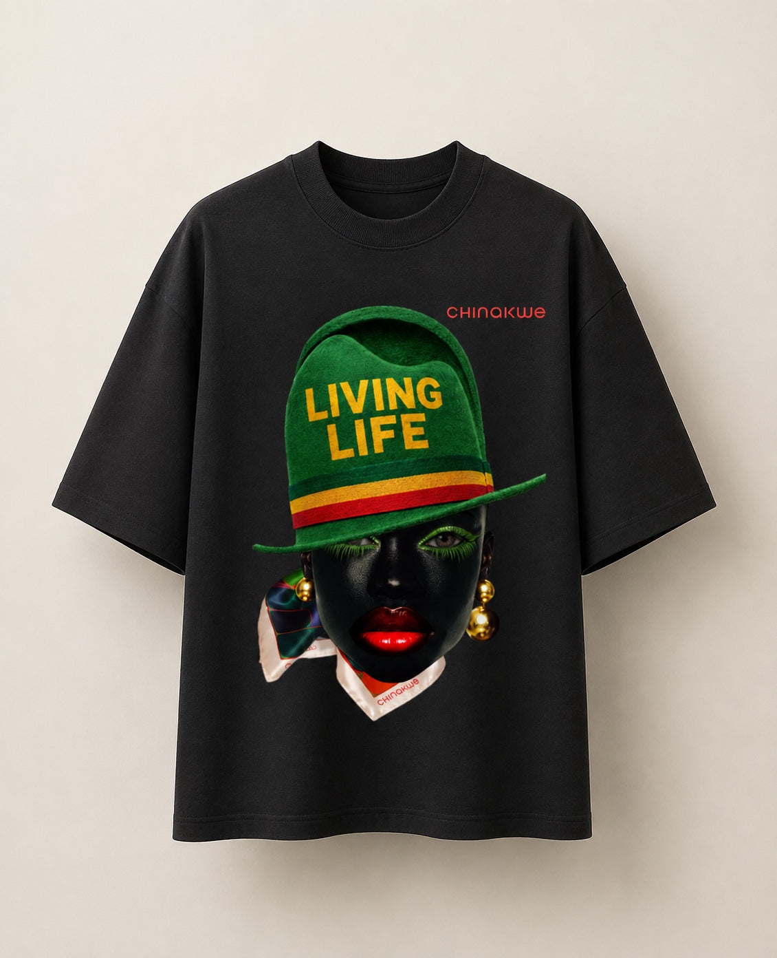 CHINAKWE Live Life Green black T-shirt front