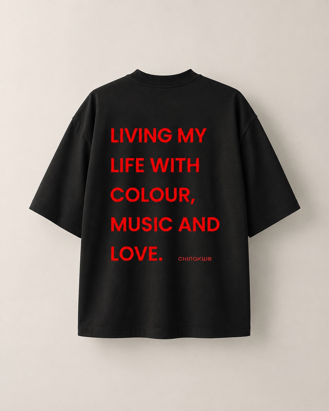 CHINAKWE Live Life Red black T-shirt back with yellow text
