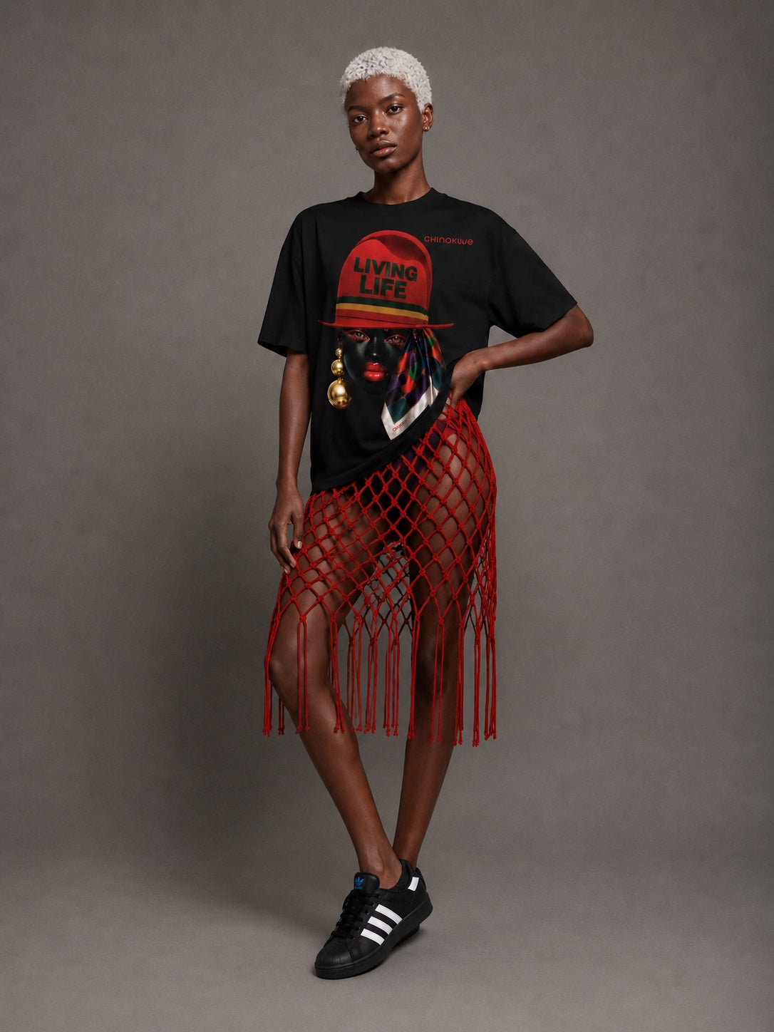 Female model wearing CHINAKWE Live Life Red T-shirt