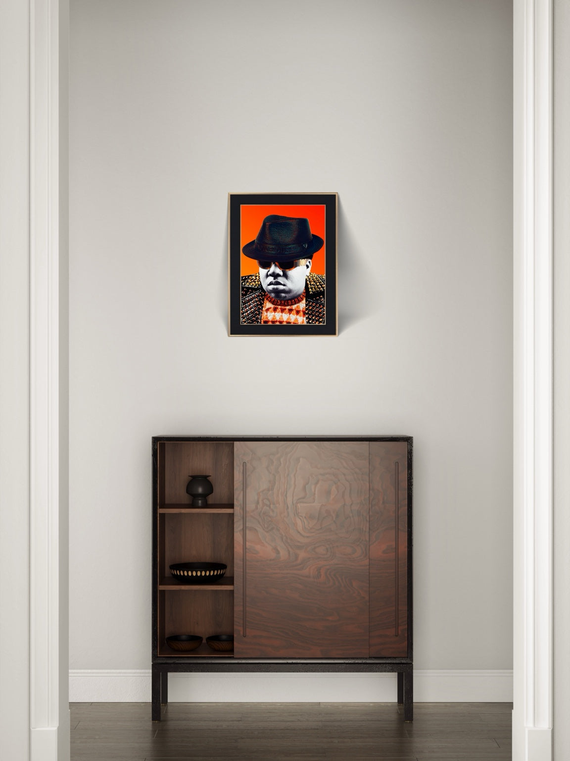 BIG artwork framed and displayed in a neutral interior