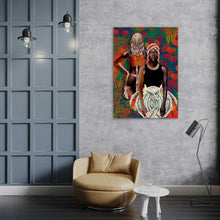 Honesty mixed media bold black woman art collage portrait from Colourism Collection interior shot created by artist Caroline Chinakwe